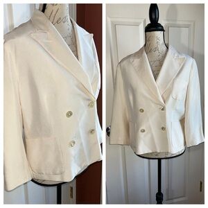 Lauren Ralph Lauren Silk Double Breasted Crop Blazer Jacket Ivory Sz 12
